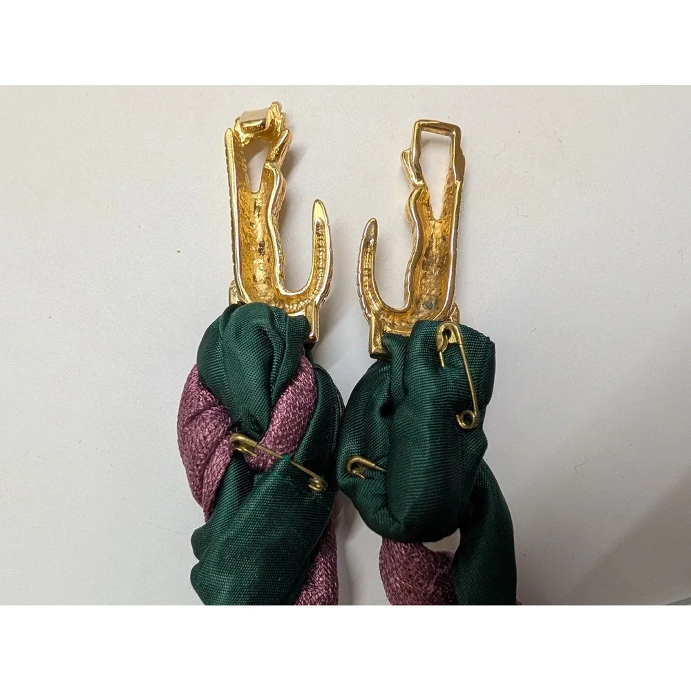 Vtg Braided Rope Belt Green Purple Gold Tone Alligator Crocodile Buckle 32